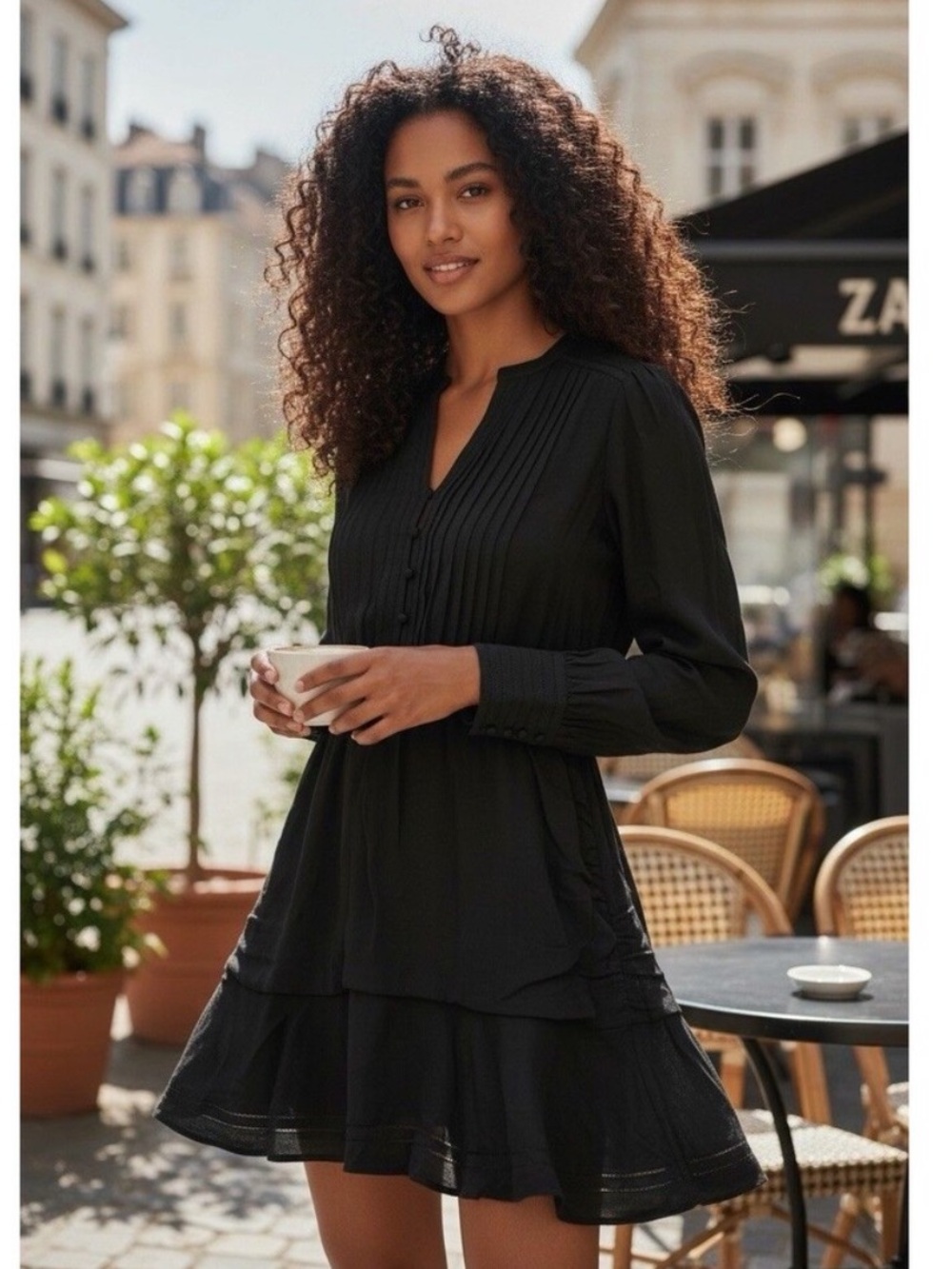 NWT Veronica Beard Jasper Mini Dress Black Long Sleeves with Lattice Detail - 12